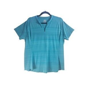 Slazenger Golf Shirt Teal Blue Striped Quarter Zip Short Sleeve Womens XL